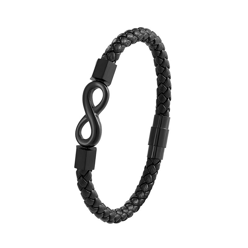 Men's Infinity Leather Bracelet with Stainless Steel Clasp