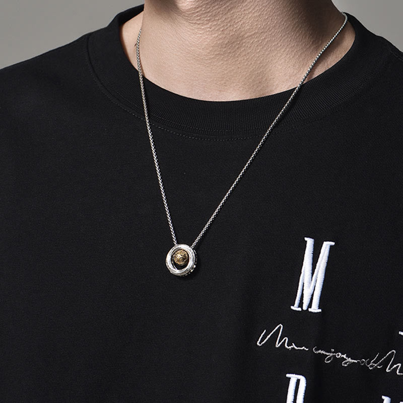 Pure Silver Mobius Transfer Bead Necklace Men's Double -Layer Pendant Fashion Niche Design