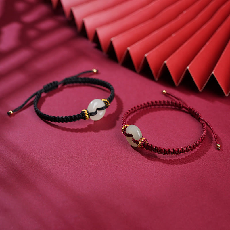 adjustable jade ping buckle braided bracelet