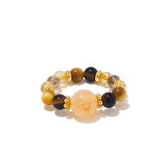 Feng Shui Yellow Citrine Gold Tiger Eye Ring for Abundance, Protection & Prosperity - Elegant Gemstone Jewelry