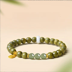 Natural Green 6mm Sandalwood Bracelet with Hetian Jade, Women's Wooden Bodhi Beads Sandalwood Scented