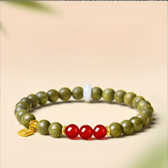 Natural Green 6mm Sandalwood Bracelet with Hetian Jade, Women's Wooden Bodhi Beads Sandalwood Scented