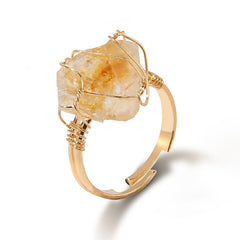 Natural Raw Citrine Wire Wrapped Ring, Chunky Irregular Gemstone Healing Statement Jewelry