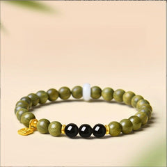 Natural Green 6mm Sandalwood Bracelet with Hetian Jade, Women's Wooden Bodhi Beads Sandalwood Scented